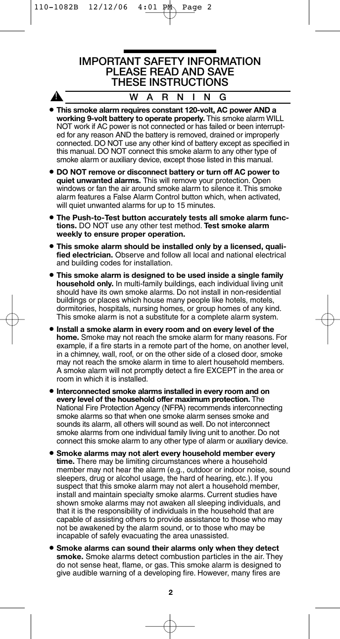 Page 2 of 12 - Kidde Kidde-I4618-Users-Manual- 110-1082B  Kidde-i4618-users-manual