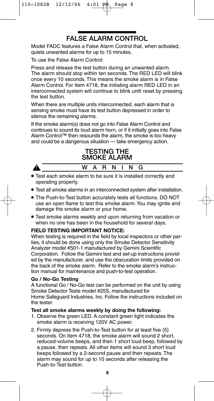 Page 8 of 12 - Kidde Kidde-I4618-Users-Manual- 110-1082B  Kidde-i4618-users-manual
