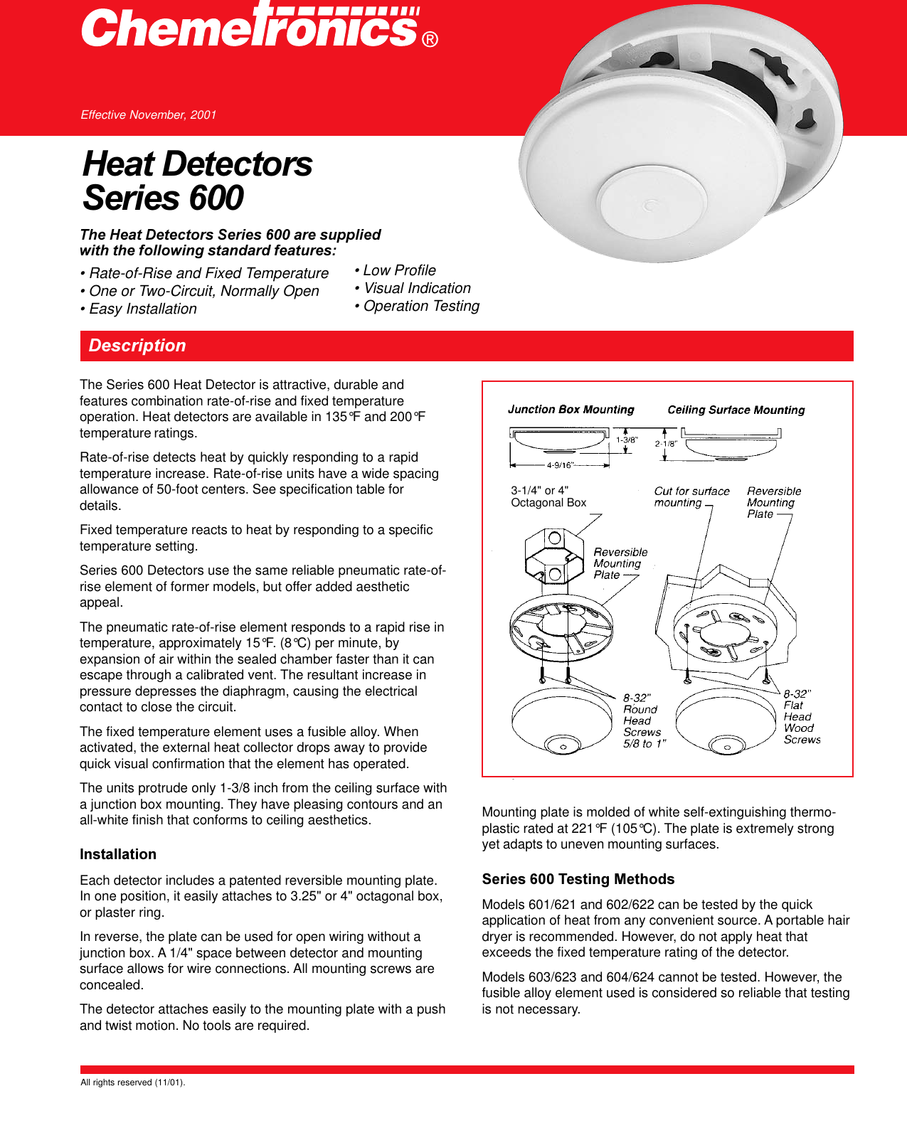 Kidde Hd 200 Heat Detector English Owner S Manual Series 600