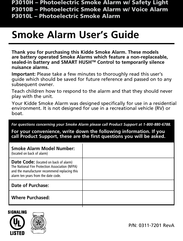 Page 1 of 9 - Kidde Kidde-P3010B-Users-Manual-  Kidde-p3010b-users-manual