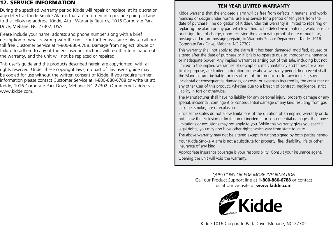 Page 9 of 9 - Kidde Kidde-P3010B-Users-Manual-  Kidde-p3010b-users-manual