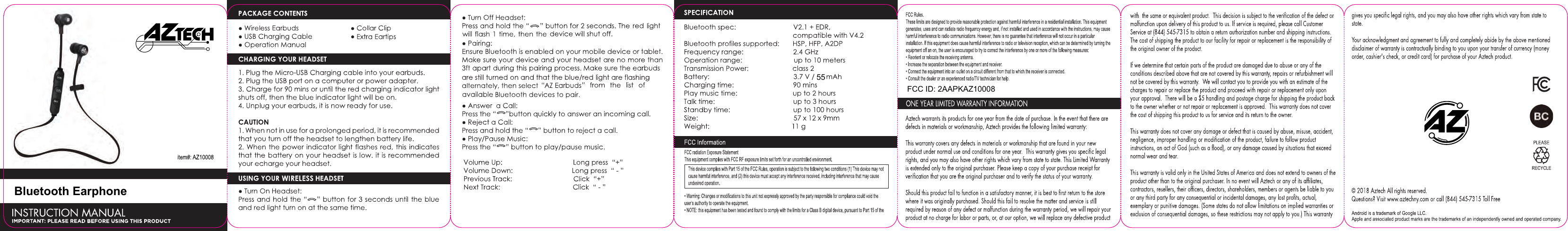 FCC ID: 2AAPKAZ10008Bluetooth Earphone55