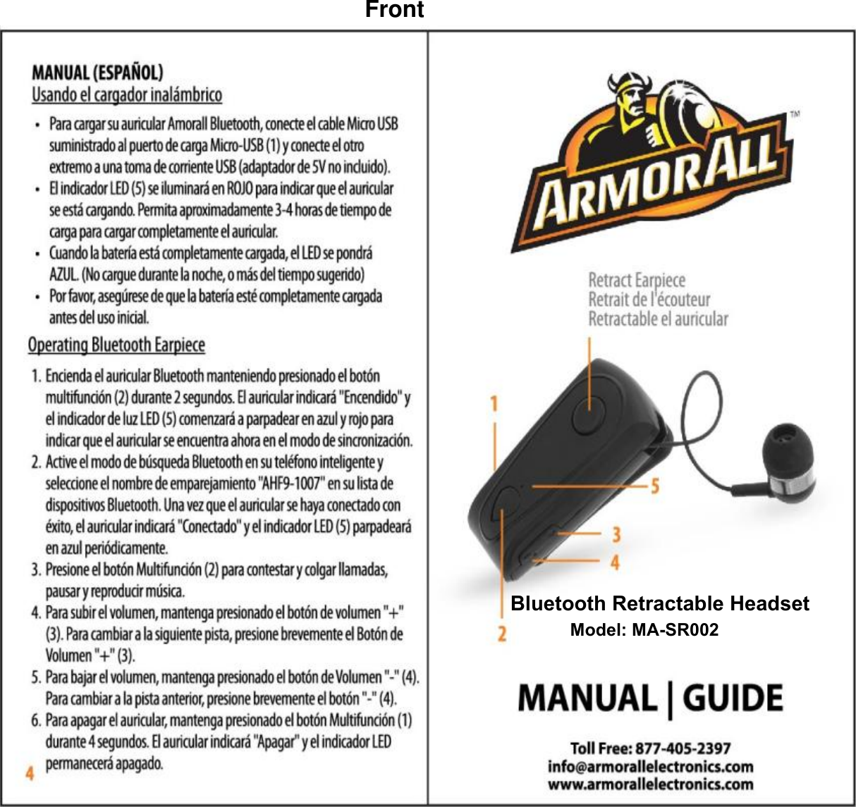 FrontBluetooth Retractable HeadsetModel: MA-SR002