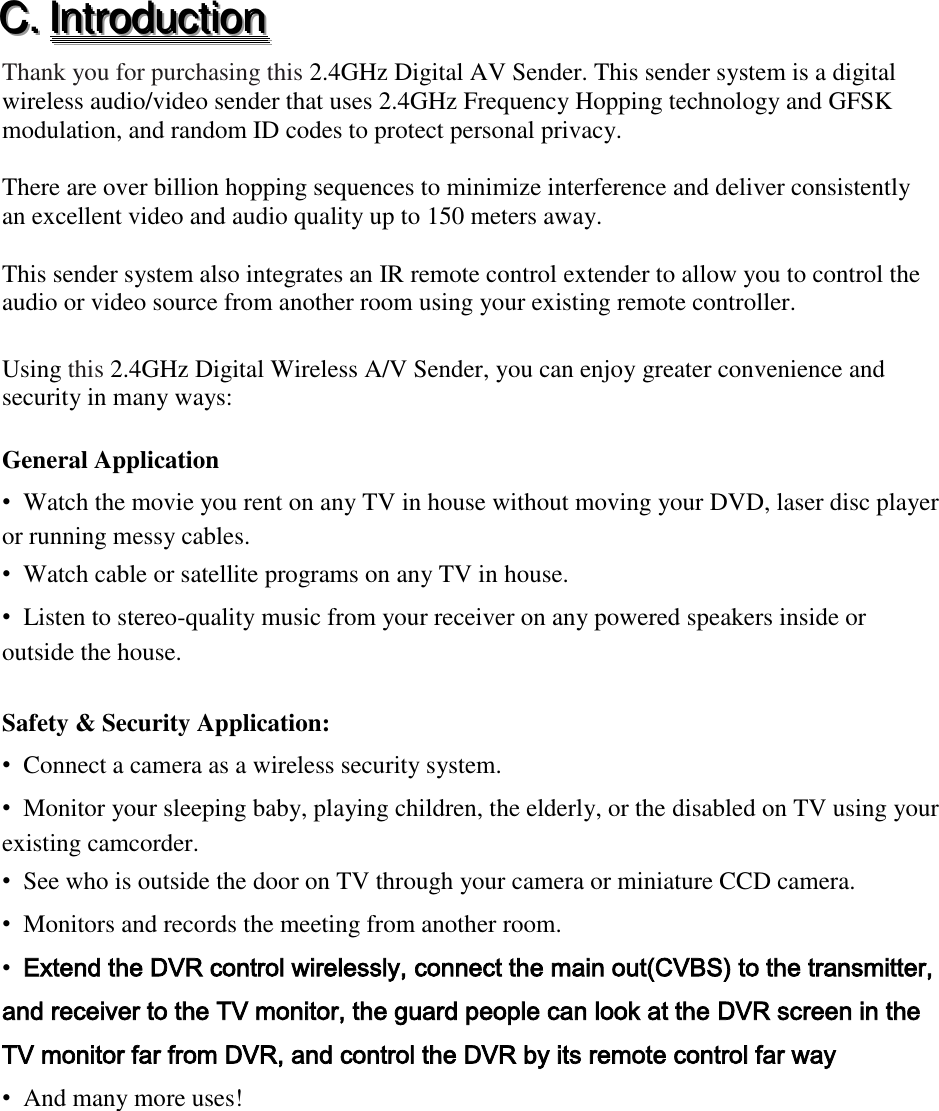 Kingwave Technology KW2425R 2 4GHz AV Sender User Manual KW2420 2425