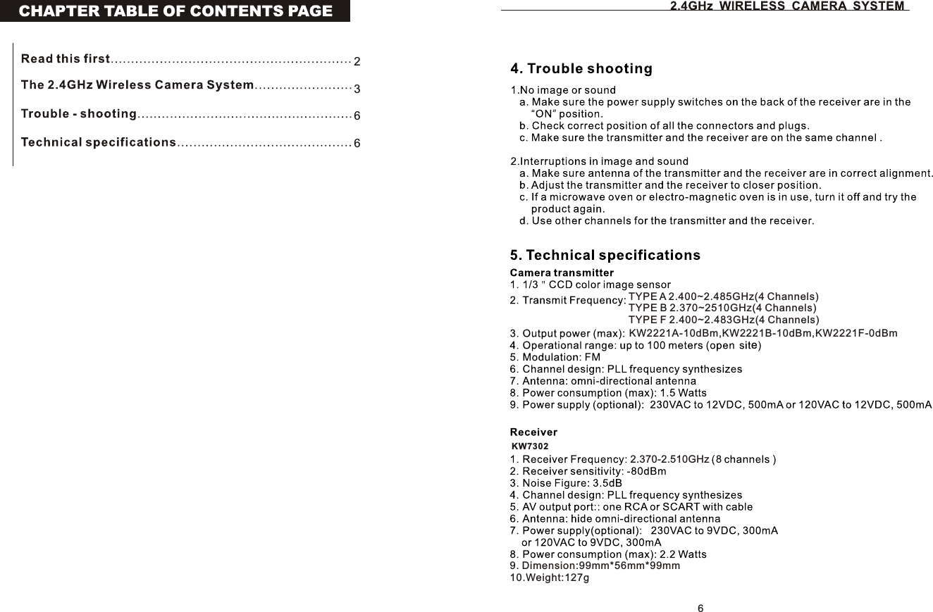eTYPE A 2.400~2.485GHz(4 Channels) TYPE B 2.370~2510GHz(4 Channels) TYPE F 2.400~2.483GHz(4 Channels)9. Dimension:99mm*56mm*99mm10.Weight:127g62366KW73022.370-2.510GHz 8KW2221A-10dBm,KW2221B-10dBm,KW2221F-0dBm
