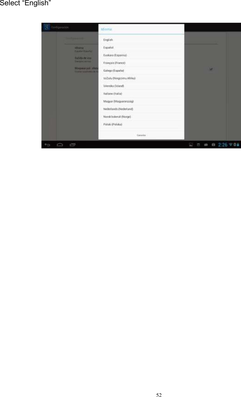      52          Select “English”           