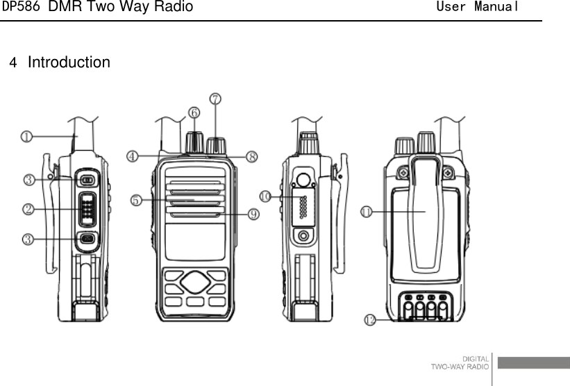 DP586 DMR Two Way Radio                                User Manual                                                                                   22  4  Introduction             