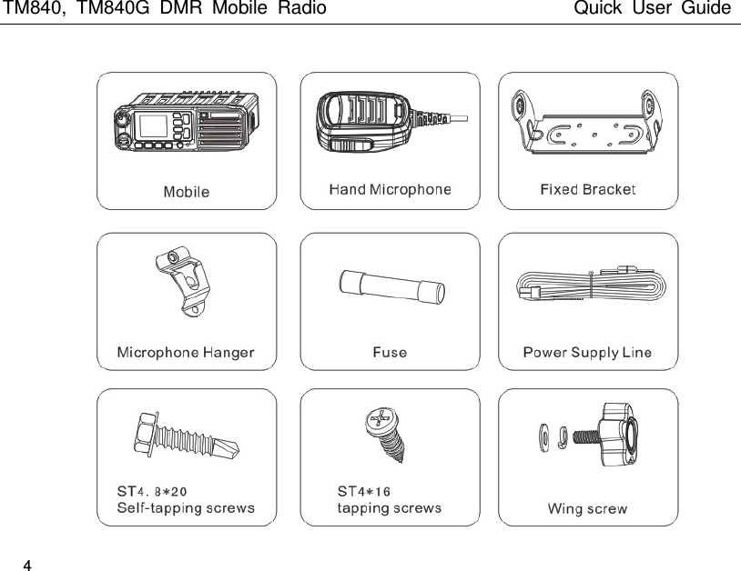 TM840,  TM840G  DMR  Mobile  Radio                                                 Quick  User  Guide    4   