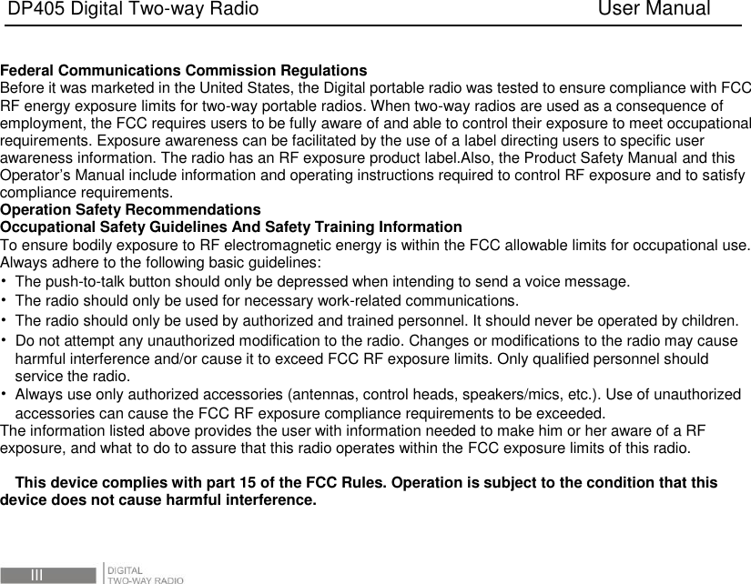 Kirisun Communications DP405 DMR Two Way Radio User Manual