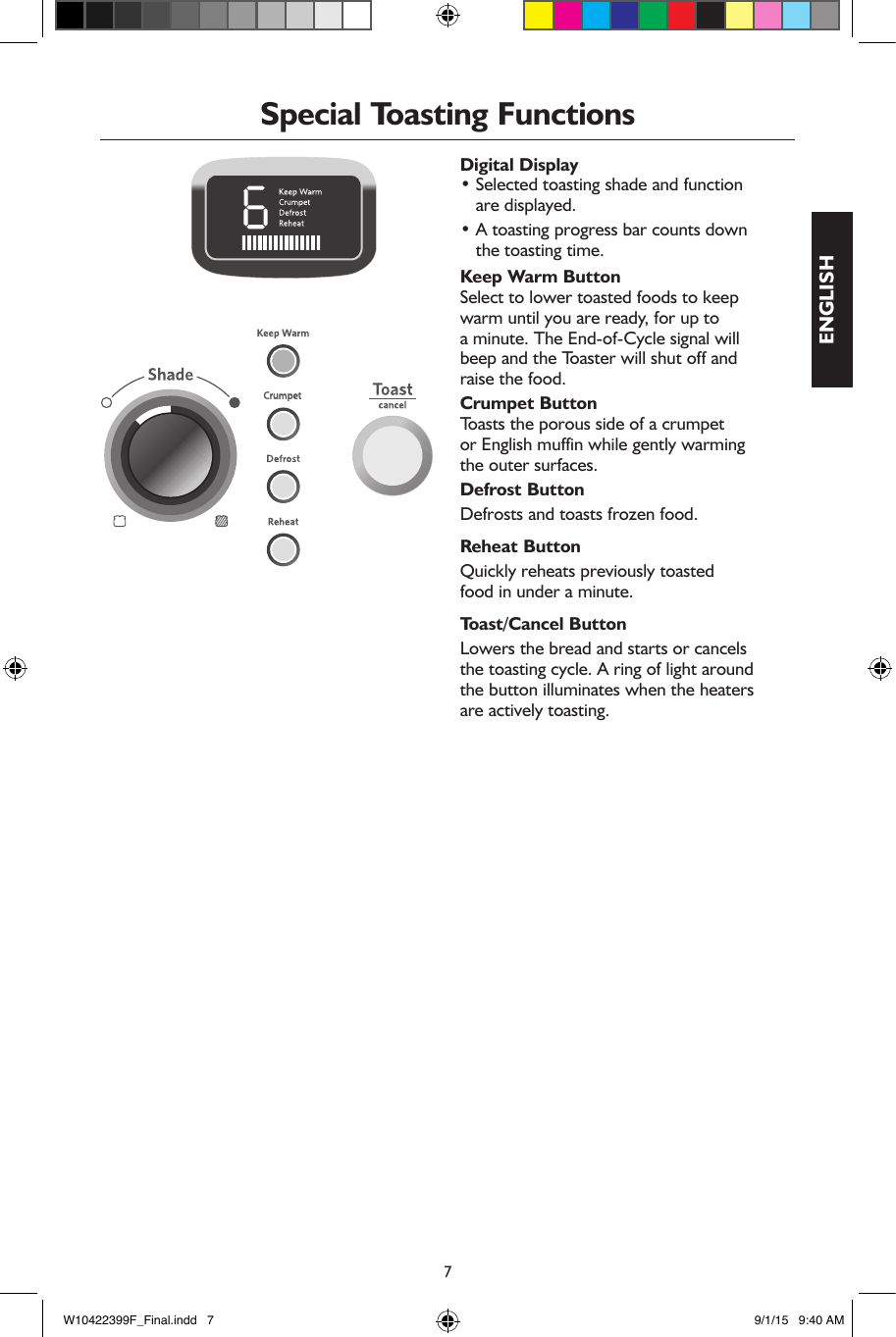 Page 7 of 12 - Kitchenaid 5AKMT423SX0 User Manual  TOASTER - Manuals And Guides 1710618L