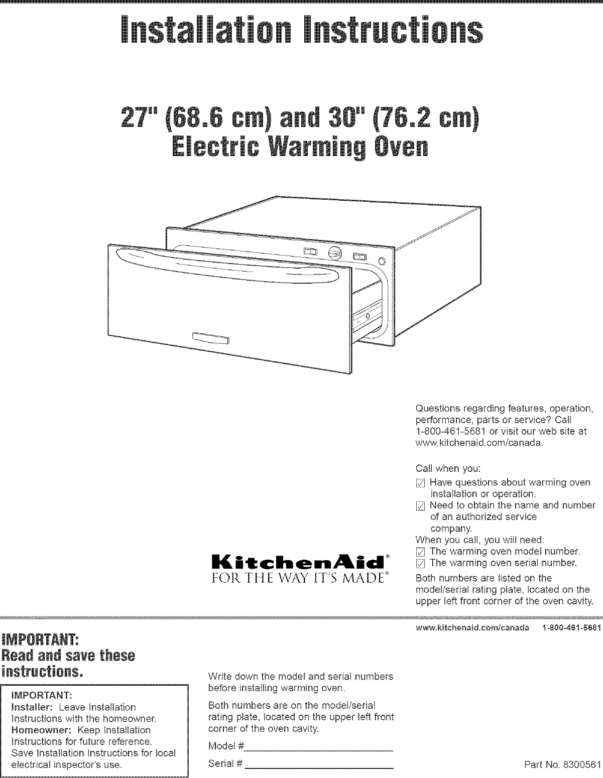 Page 1 of 6 - Kitchenaid KEWD105HBL05 User Manual  WARMING DRAWER - Manuals And Guides L0523331
