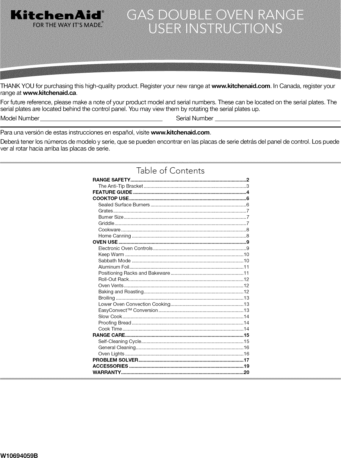 Kitchenaid KFGD500EBL01 1503249L User Manual GAS DOUBLE OVEN RANGE Manuals And Guides
