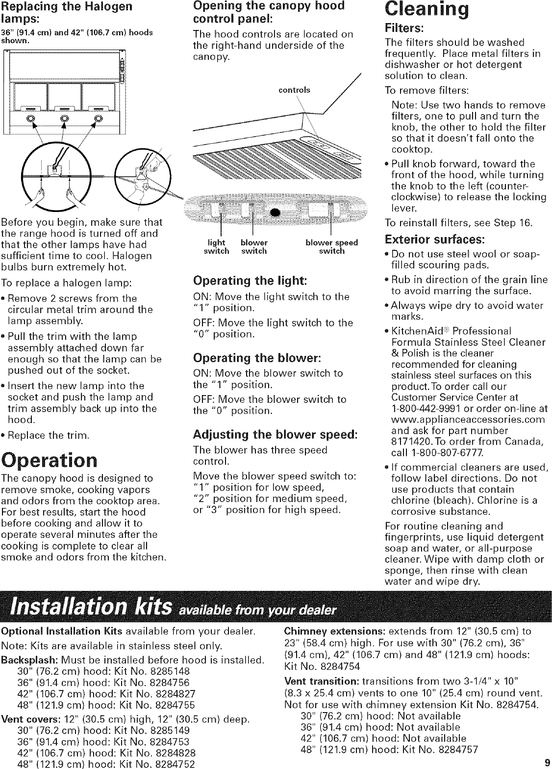 Page 9 of 12 - Kitchenaid KWCU300LSS1 User Manual  RANGE HOOD - Manuals And Guides L0605387