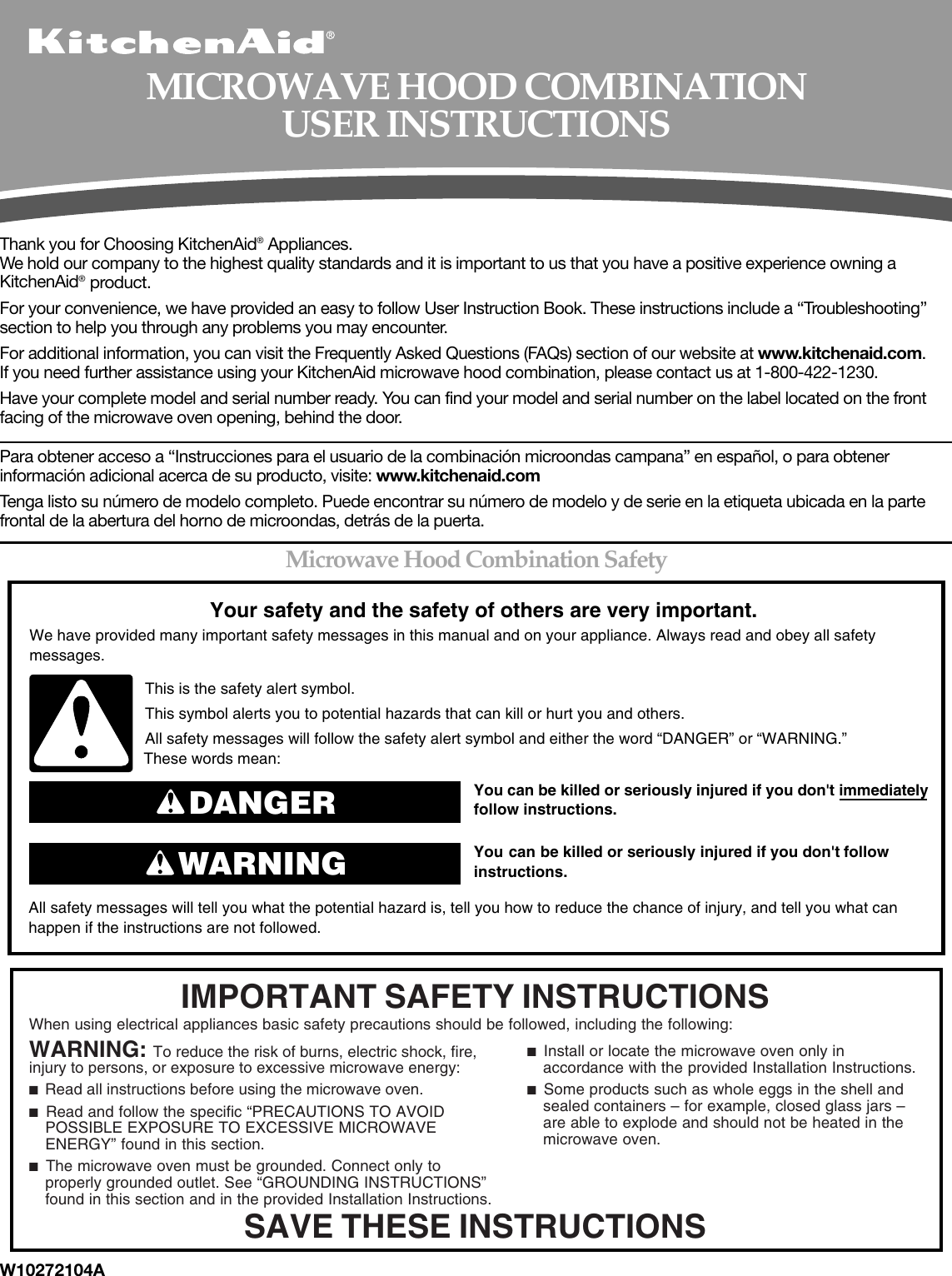 Page 1 of 8 - Kitchenaid Khms2040Bss-Use-And-Care W10272104A