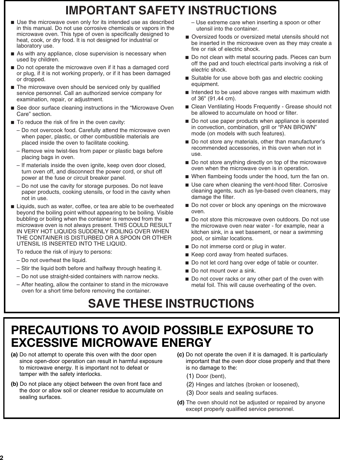 Page 2 of 8 - Kitchenaid Khms2040Bss-Use-And-Care W10272104A