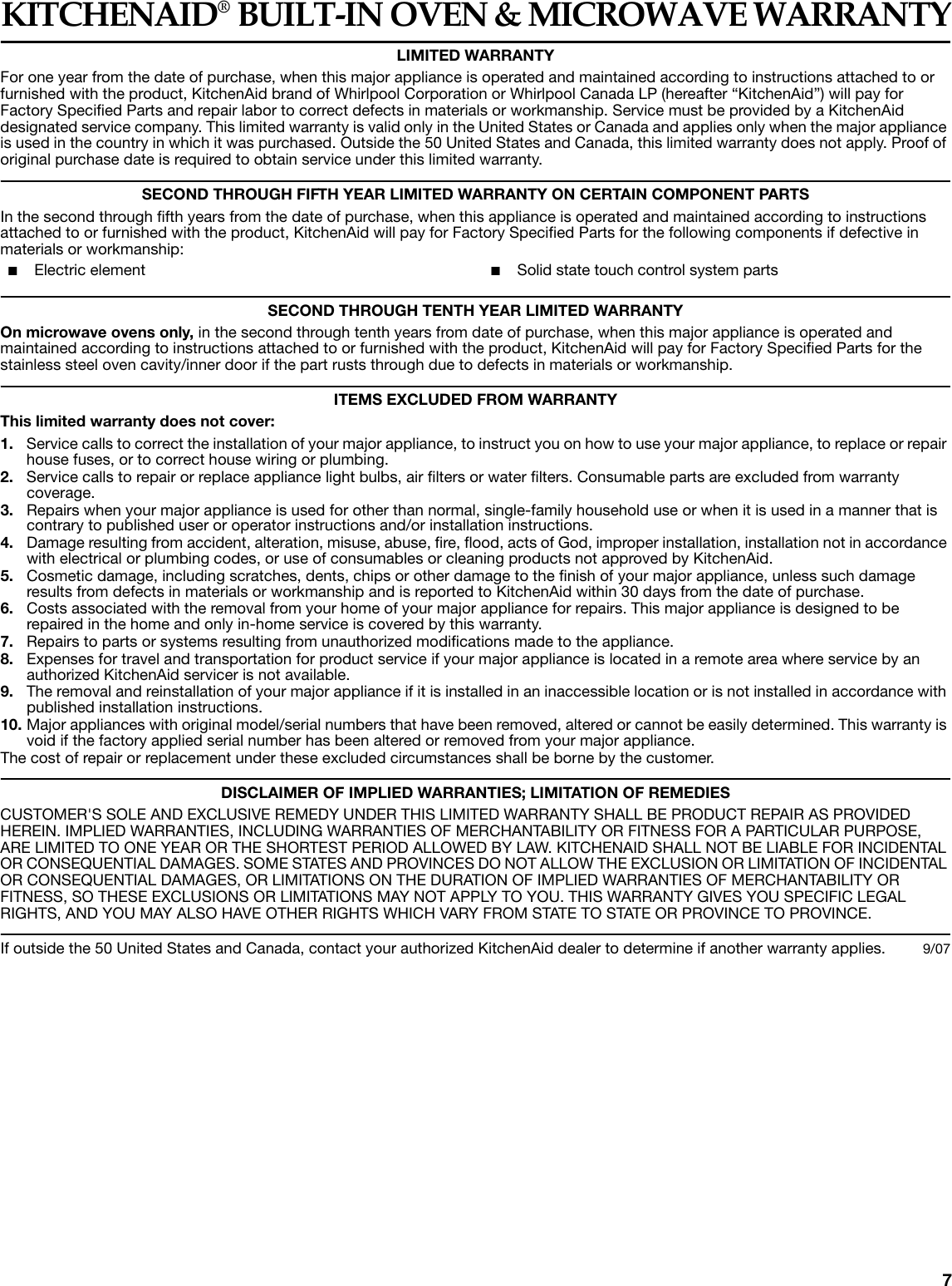 Page 7 of 8 - Kitchenaid Khms2040Bss-Use-And-Care W10272104A