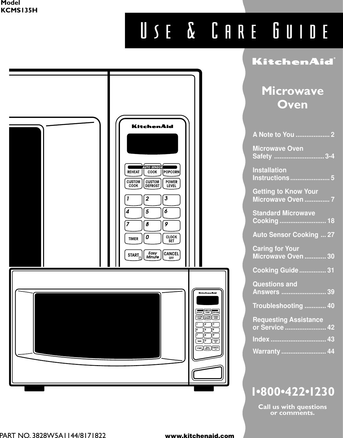 Kitchenaid Kcms135H Users Manual 8171822(1 22)v05c61