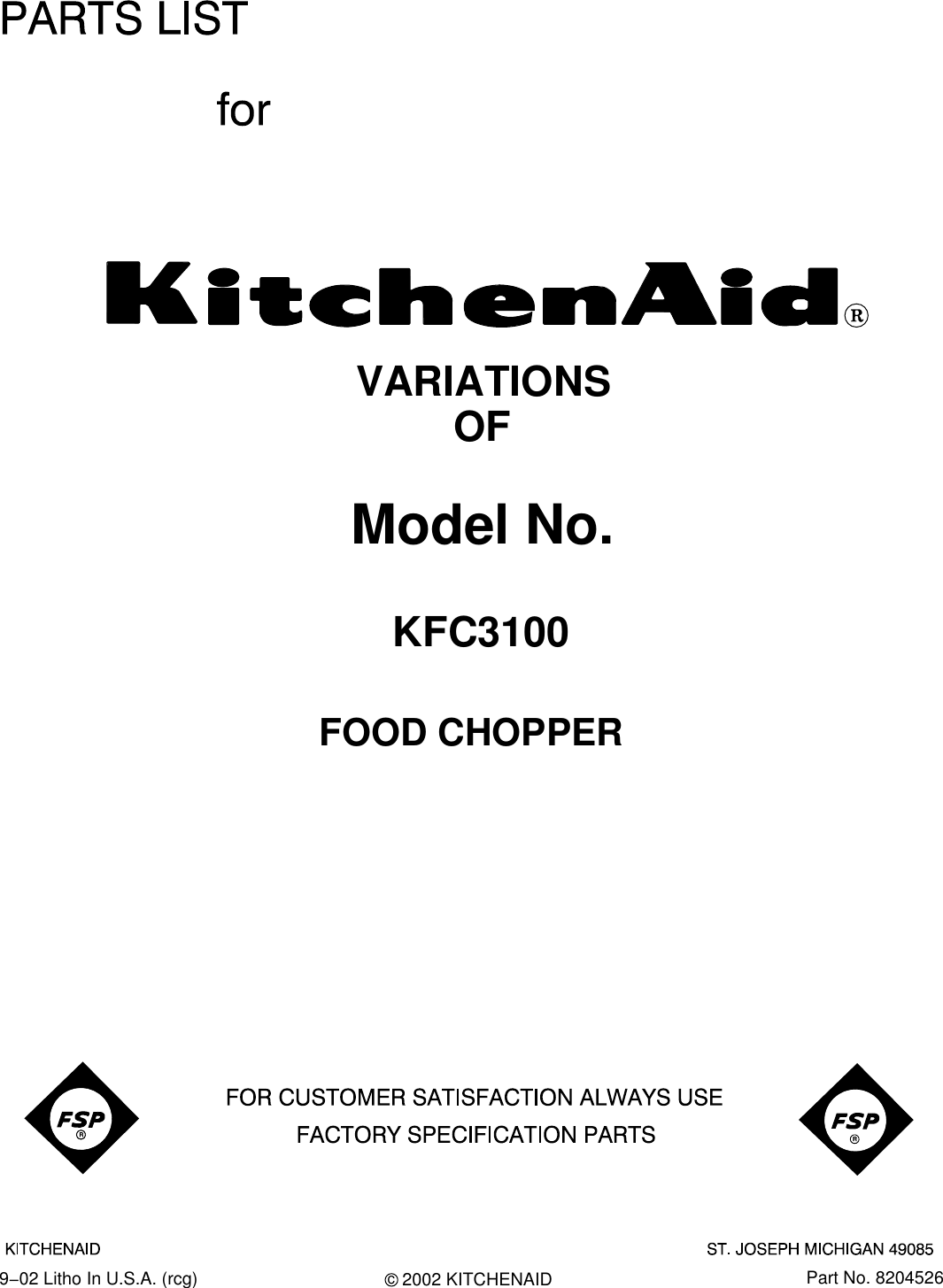 Page 1 of 3 - Kitchenaid Kitchenaid-Kfc3100-Users-Manual-  Kitchenaid-kfc3100-users-manual