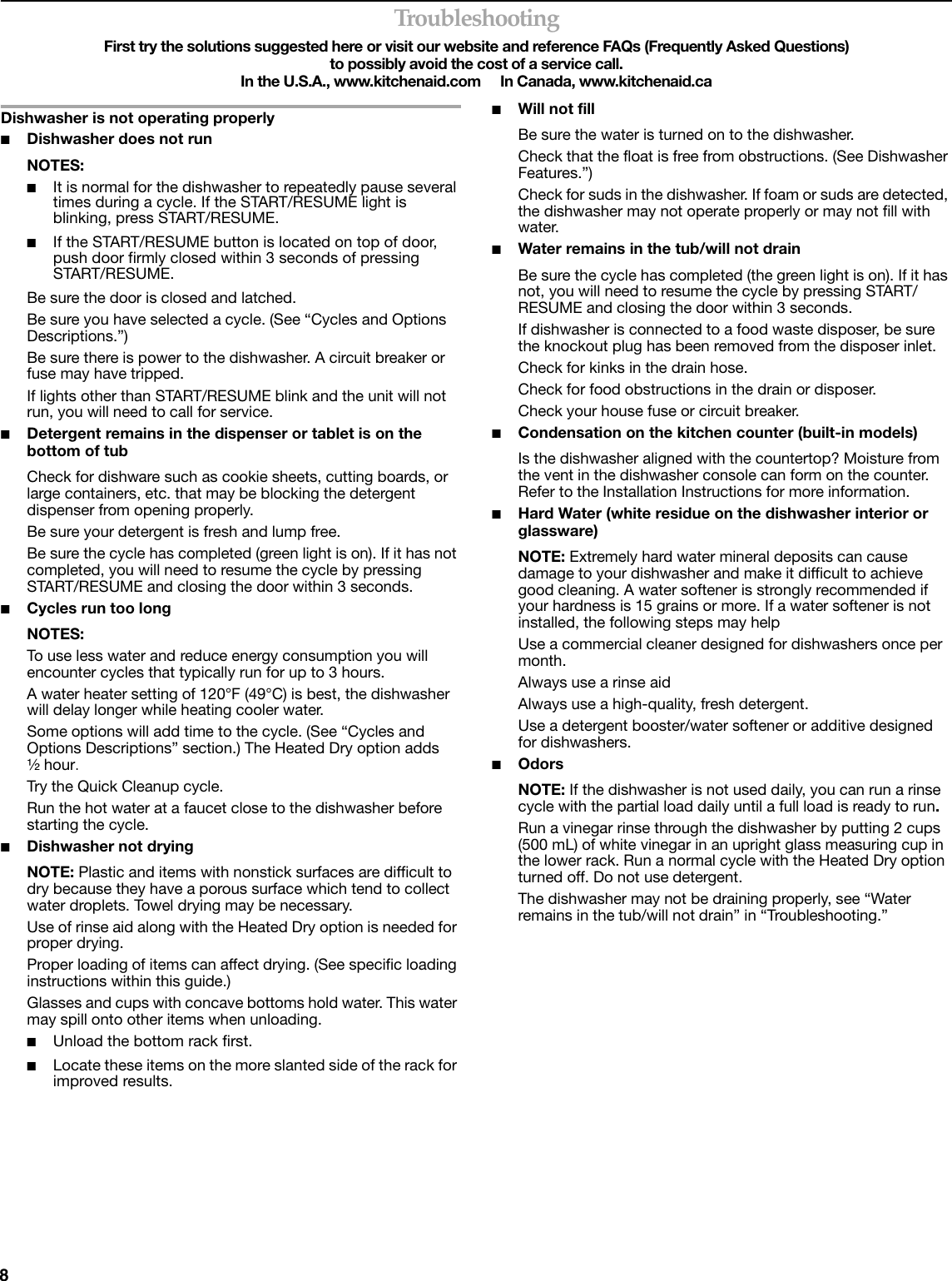 Page 8 of 10 - Kitchenaid Kitchenaid-Kitchenaid-Dishwasher-W10205937A-Users-Manual- KUDS40FV Care, Use & Warranty  Kitchenaid-kitchenaid-dishwasher-w10205937a-users-manual