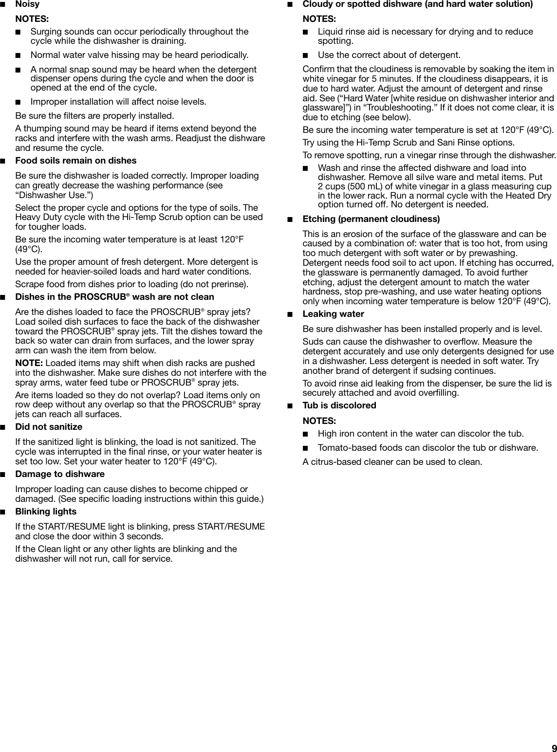 Page 9 of 10 - Kitchenaid Kitchenaid-Kitchenaid-Dishwasher-W10205937A-Users-Manual- KUDS40FV Care, Use & Warranty  Kitchenaid-kitchenaid-dishwasher-w10205937a-users-manual