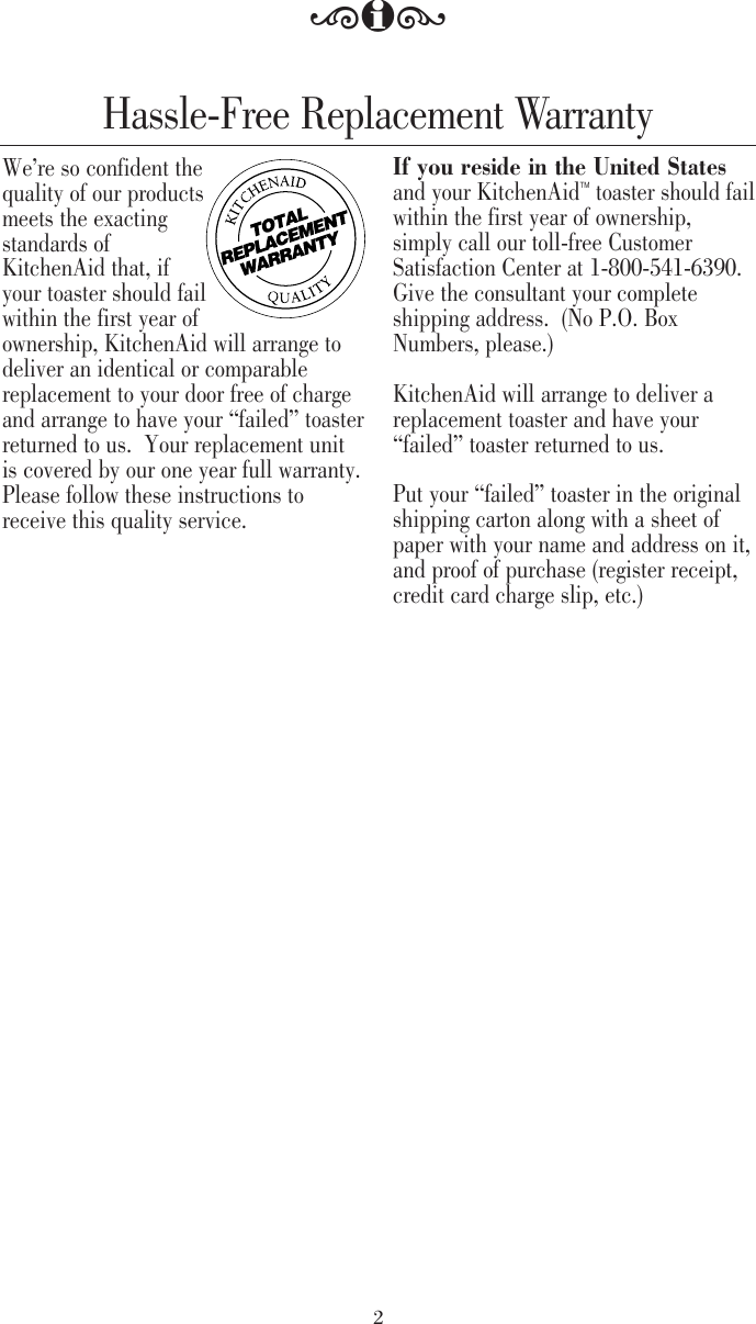 Page 2 of 12 - Kitchenaid Kitchenaid-Kitchenaid-Toaster-Ktt220-Users-Manual- 1305 ALLCombToast Eng U&C  Kitchenaid-kitchenaid-toaster-ktt220-users-manual