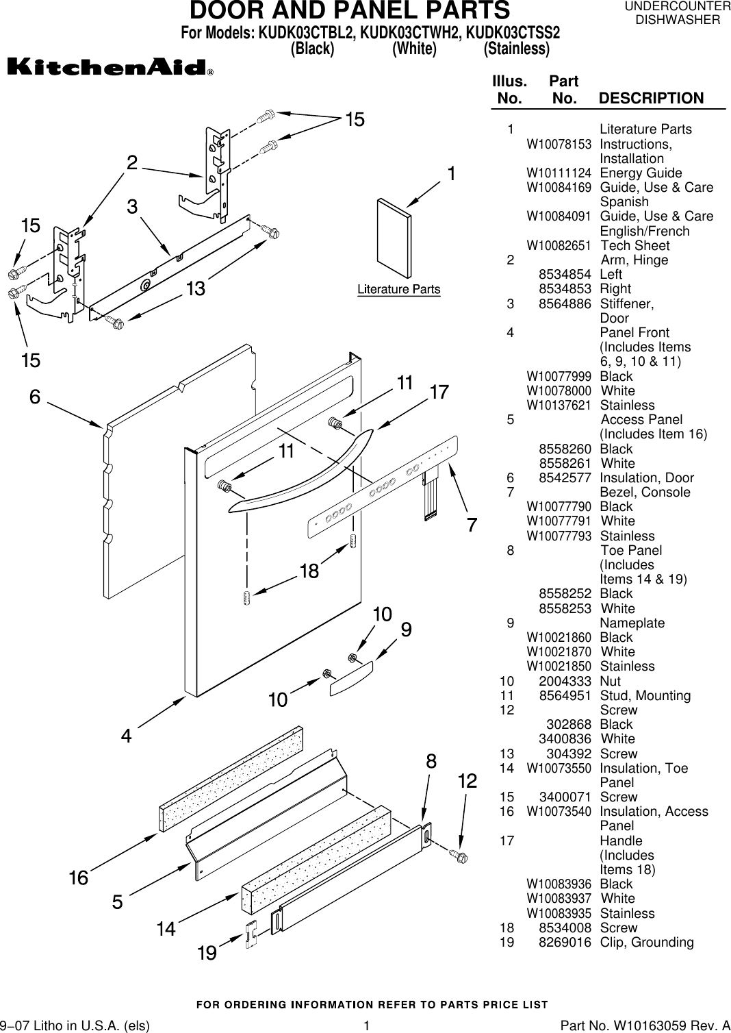 Kitchenaid Kudk03Ctbl2 Users Manual