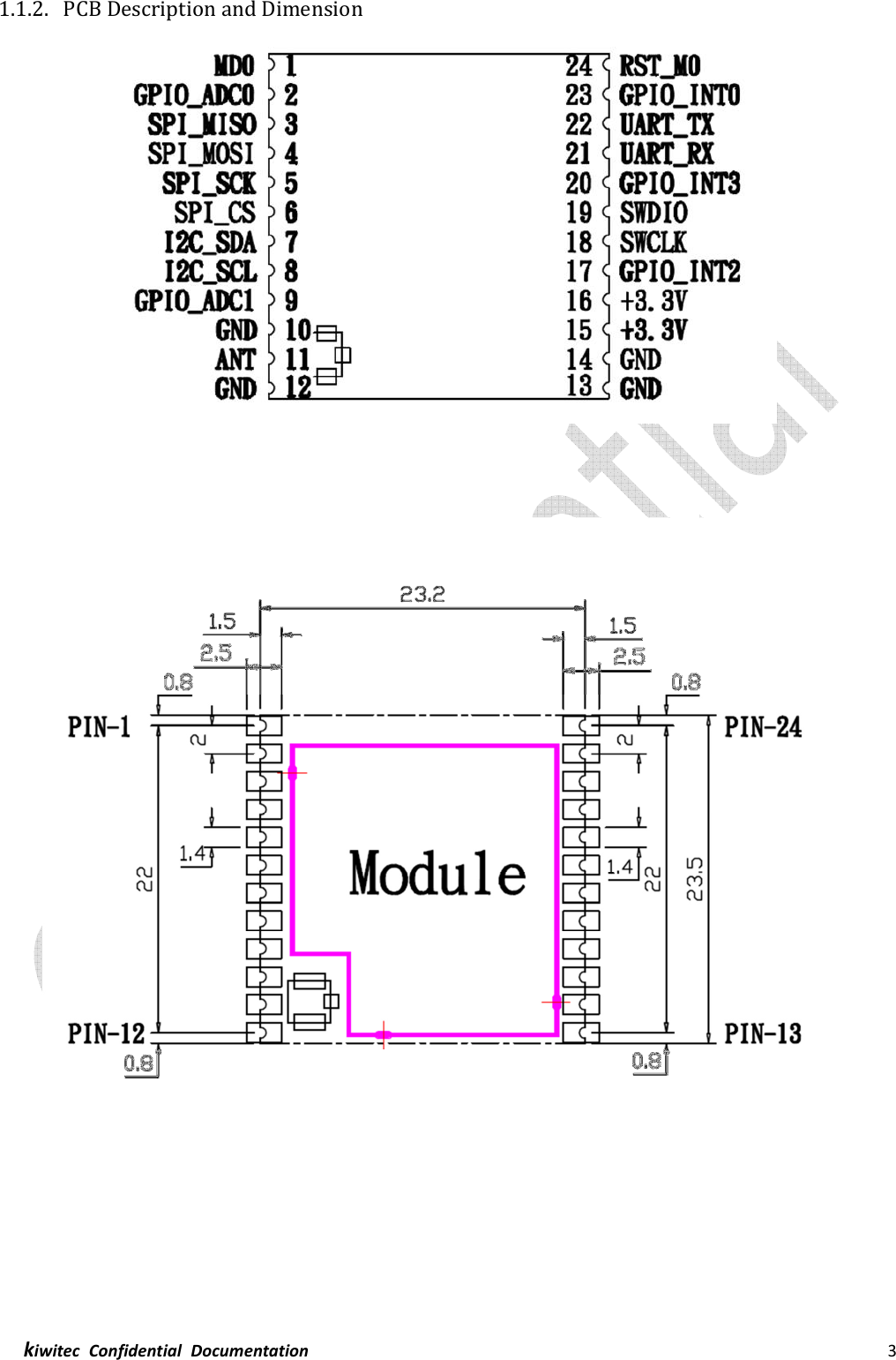  kiwitec  Confidential  Documentation                                                                3  1.1.2. PCB Description and Dimension              