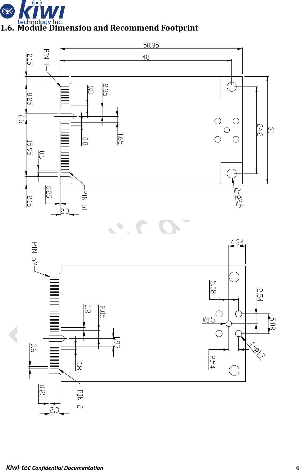    Kiwi-tec Confidential Documentation                                                                6  1.6. Module Dimension and Recommend Footprint     