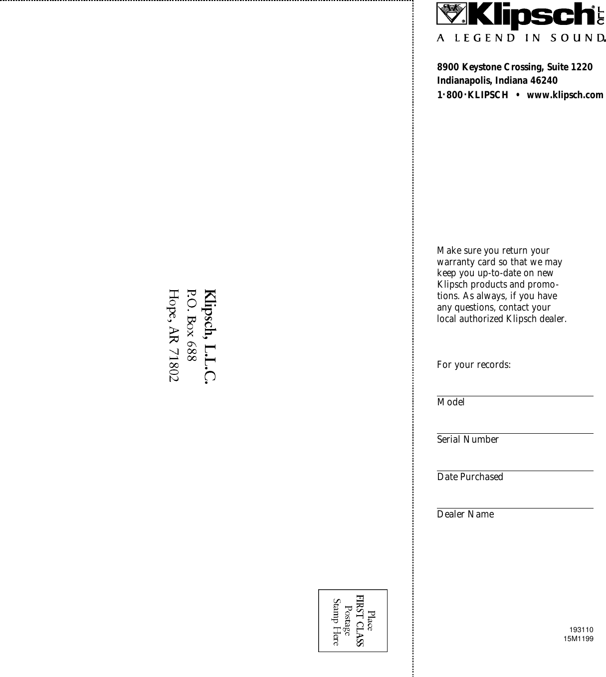Page 1 of 12 - Klipsch Klipsch-Speaker-Sb-2-Users-Manual-  Klipsch-speaker-sb-2-users-manual