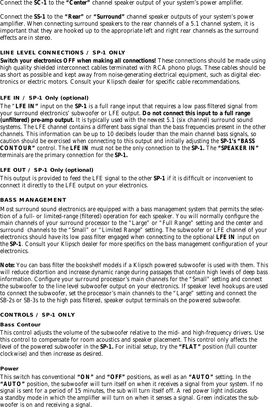 Page 10 of 12 - Klipsch Klipsch-Speaker-Sb-2-Users-Manual-  Klipsch-speaker-sb-2-users-manual