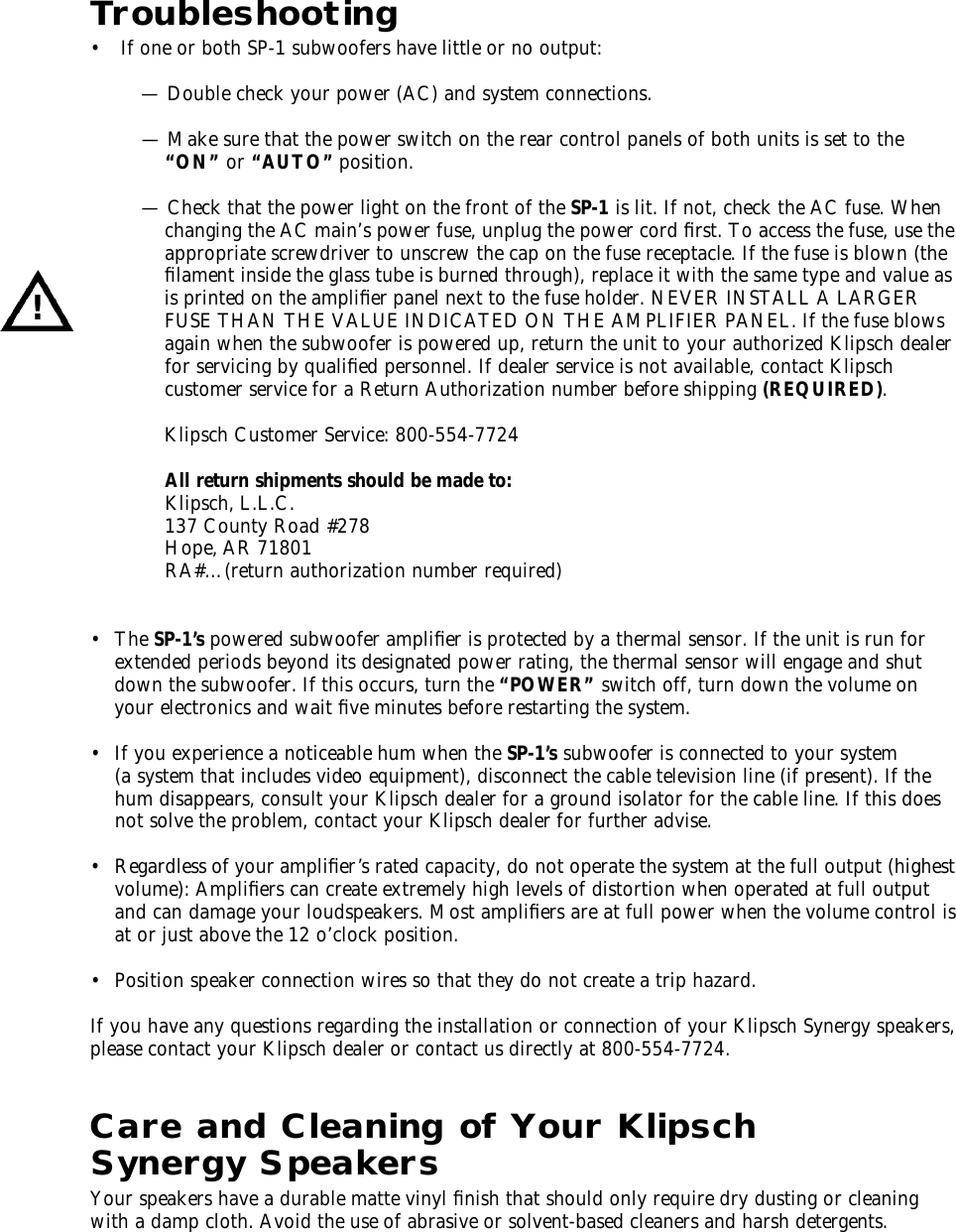 Page 11 of 12 - Klipsch Klipsch-Speaker-Sb-2-Users-Manual-  Klipsch-speaker-sb-2-users-manual