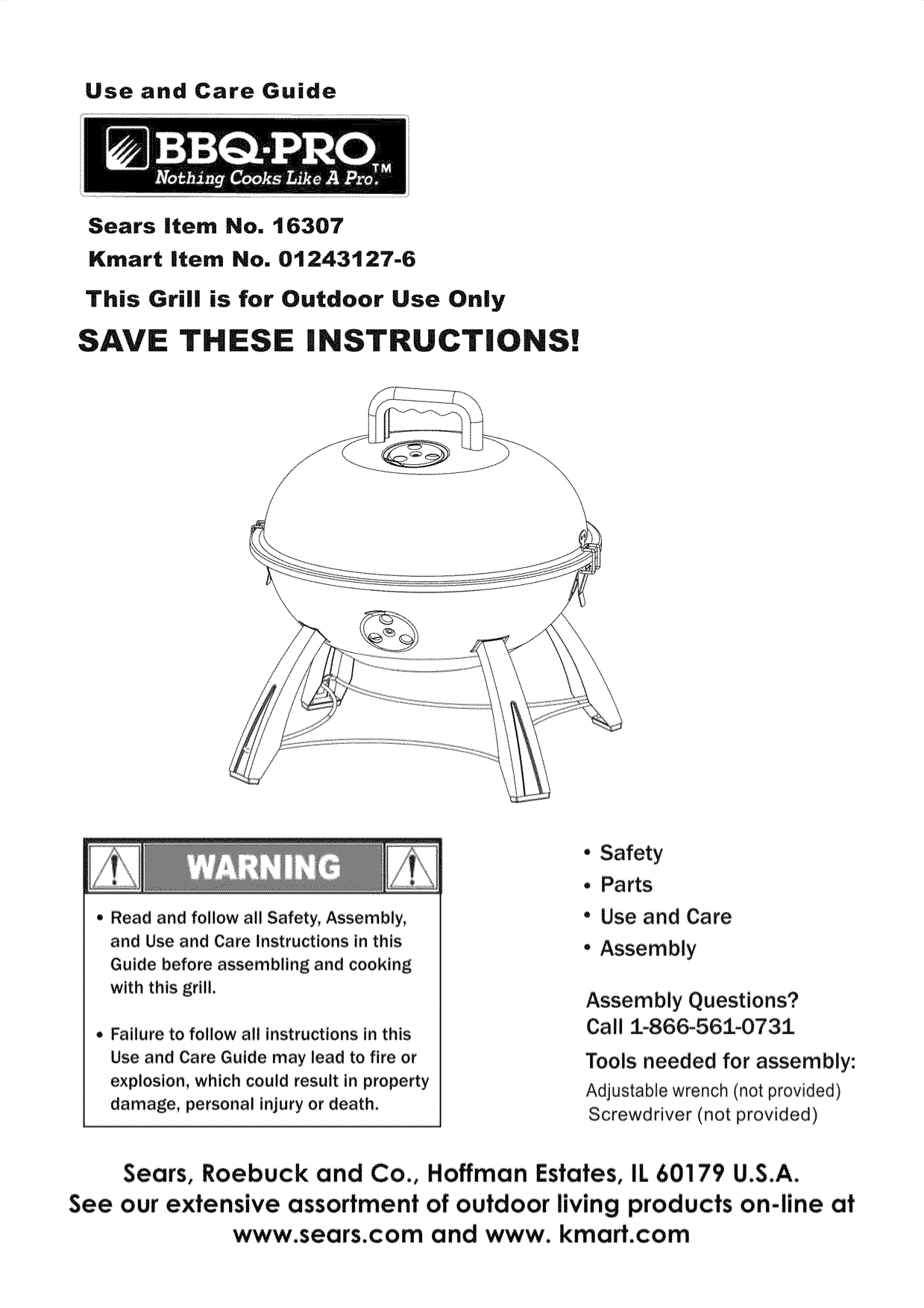 Page 1 of 8 - Kmart 01243127-6 User Manual  CHARCOAL GRILL - Manuals And Guides L1002252