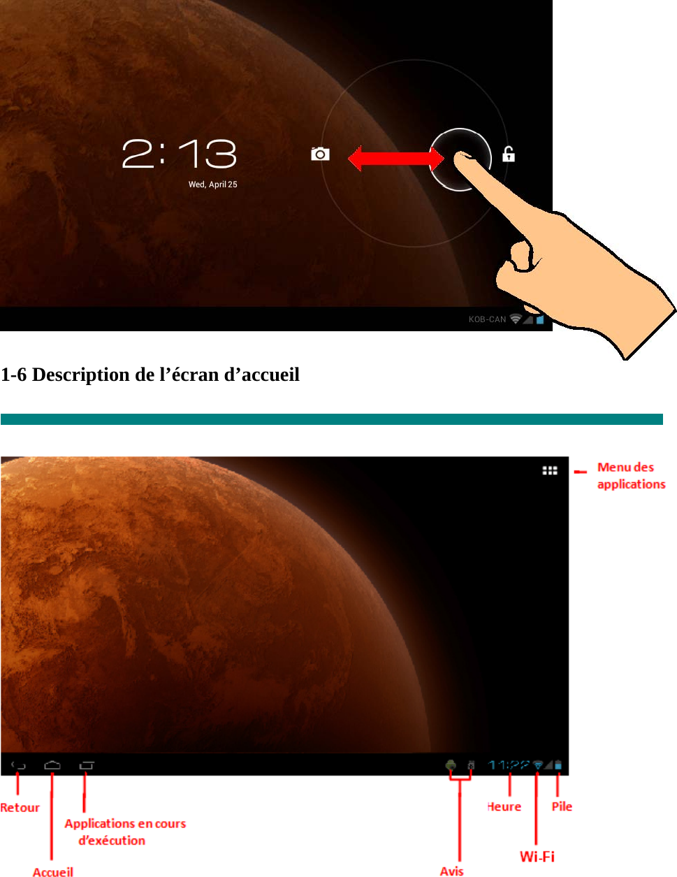  1-6 Description de l’écran d’accueil       