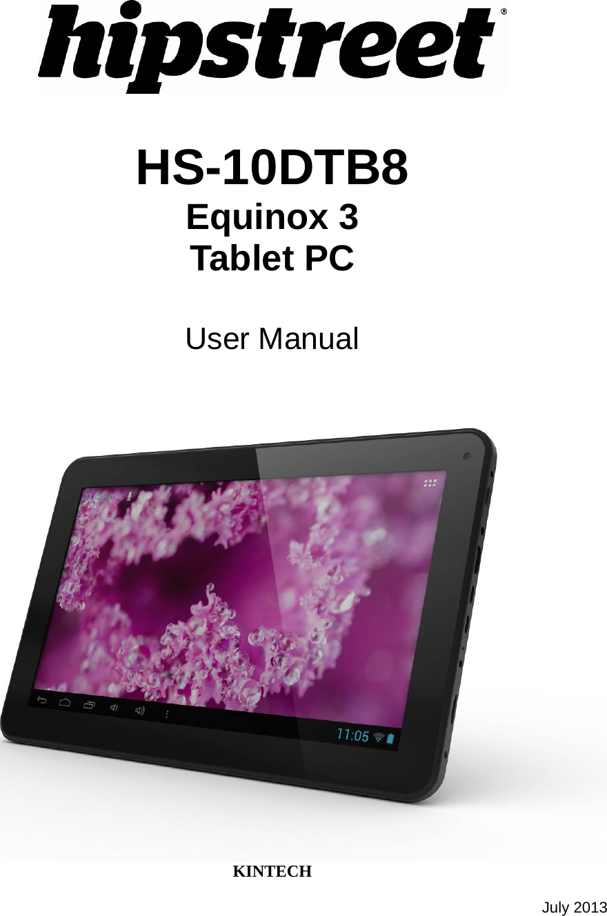    HS-10DTB8 Equinox 3 Tablet PC  User Manual    KINTECH  July 2013 