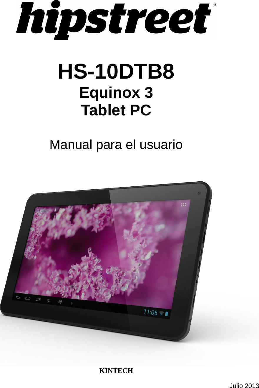    HS-10DTB8 Equinox 3 Tablet PC  Manual para el usuario     KINTECH  Julio 2013 