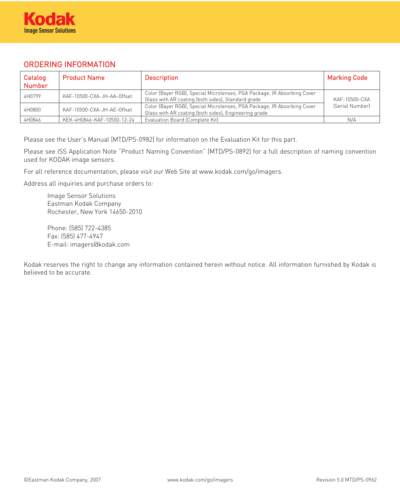 Page 2 of 2 - Kodak Kodak-Image-Sensor-Kaf-10500-Users-Manual- APPLICATION NOTE  Kodak-image-sensor-kaf-10500-users-manual