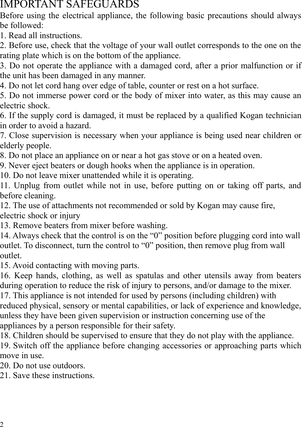 Page 2 of 4 - KA4IN1APSET Kitchen Appliance Saver Pack Hand Mixer User Manual KA4IN1APSET-Mixer