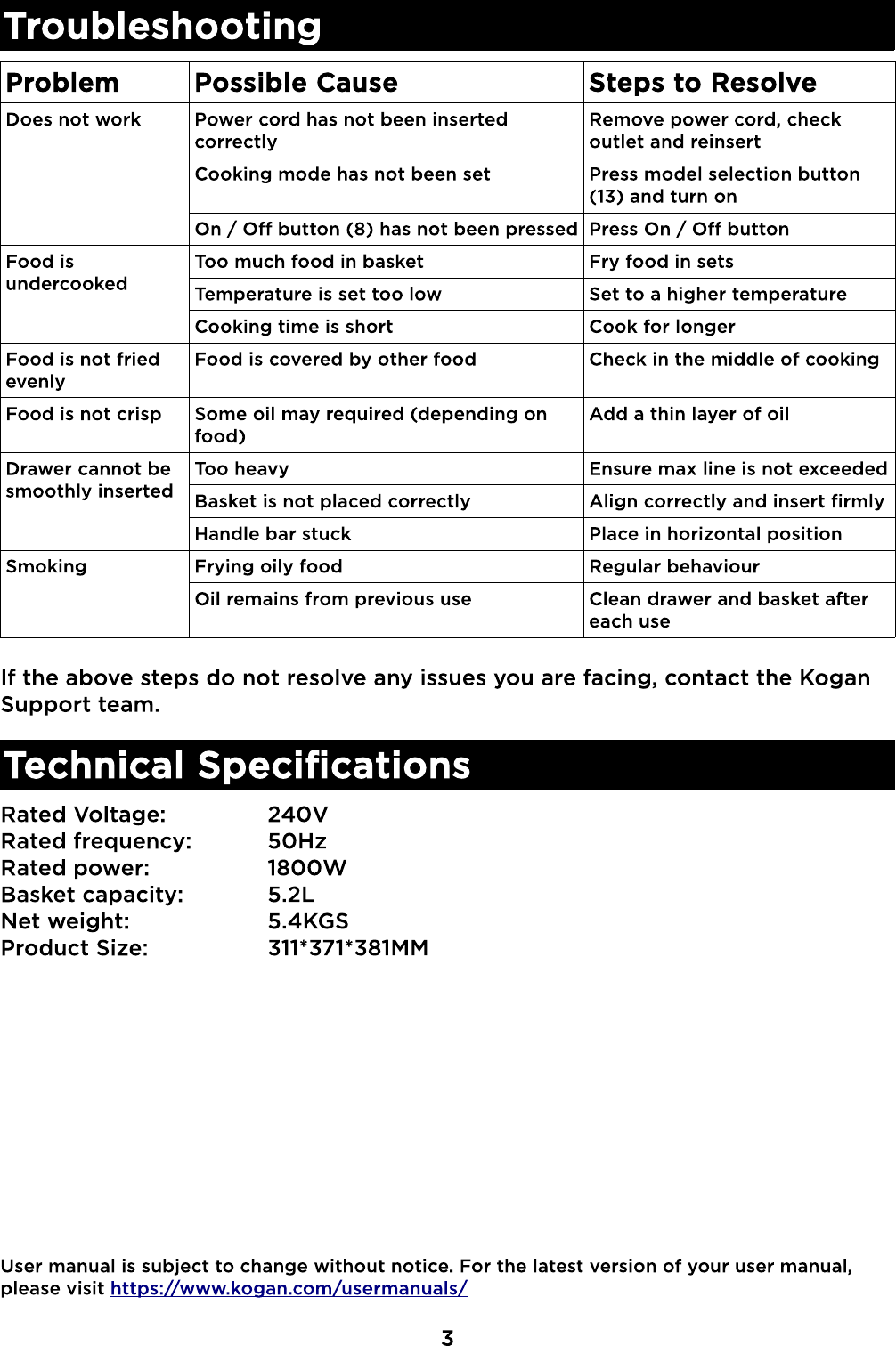 Page 4 of 9 - KA5LDGAFRYA 5.2L Digital Low Fat 1800W Air Fryer User Manual  KA5LDGAFRYA-A