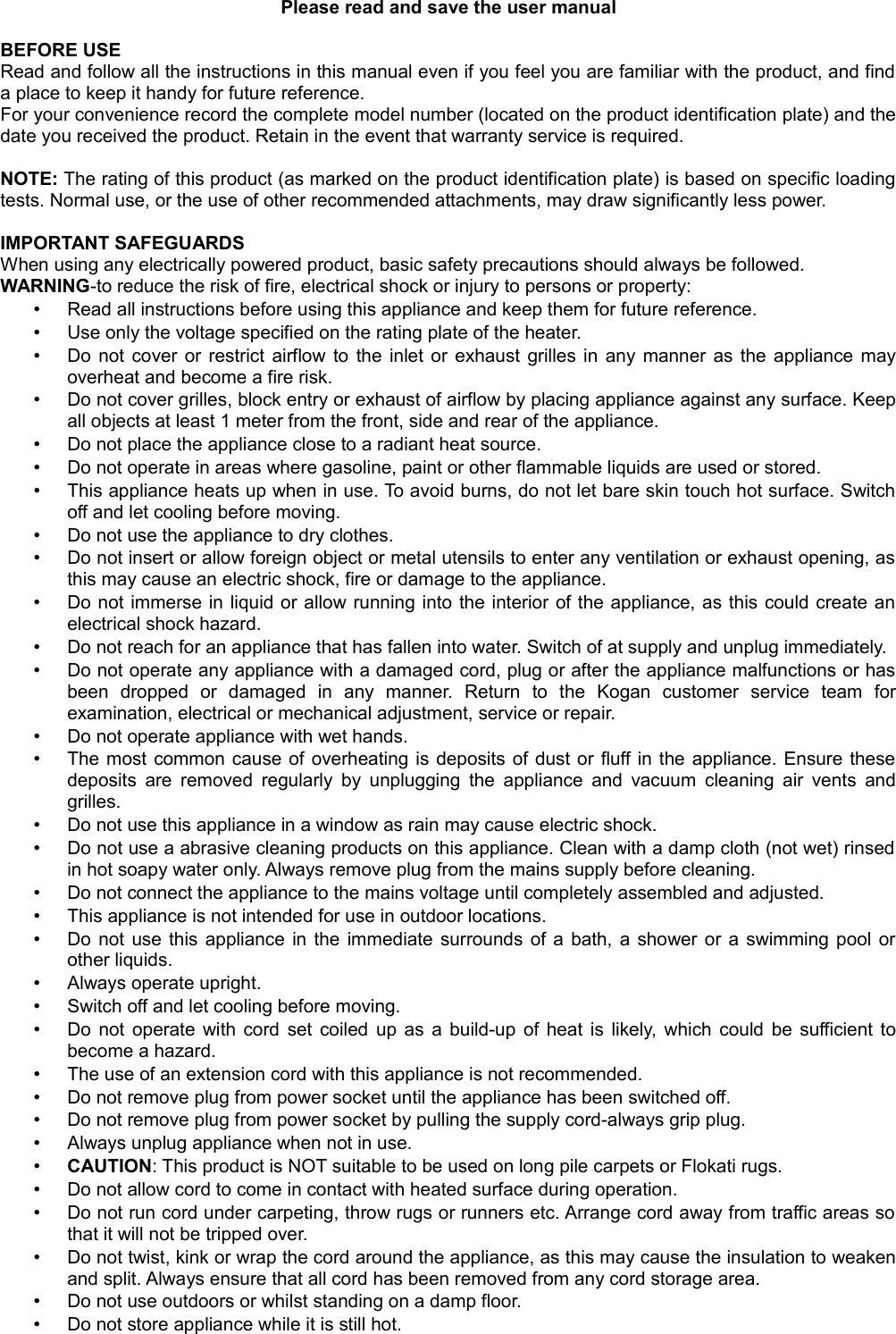 Page 2 of 7 - KAHTP22AUTA 2000W Smart Electric Panel Heater User Manual  KAHTP22AUTA-A