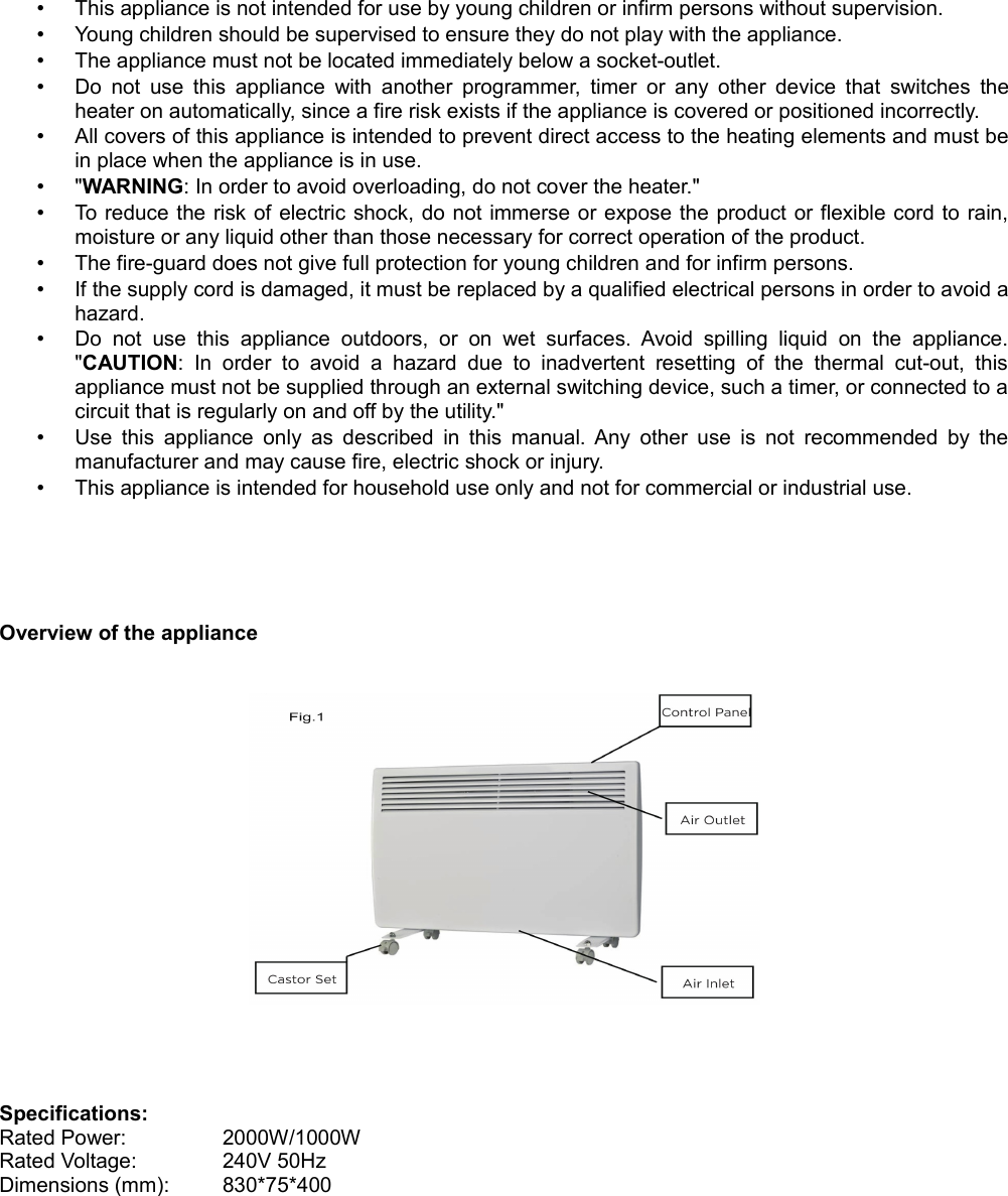 Page 3 of 7 - KAHTP22AUTA 2000W Smart Electric Panel Heater User Manual  KAHTP22AUTA-A
