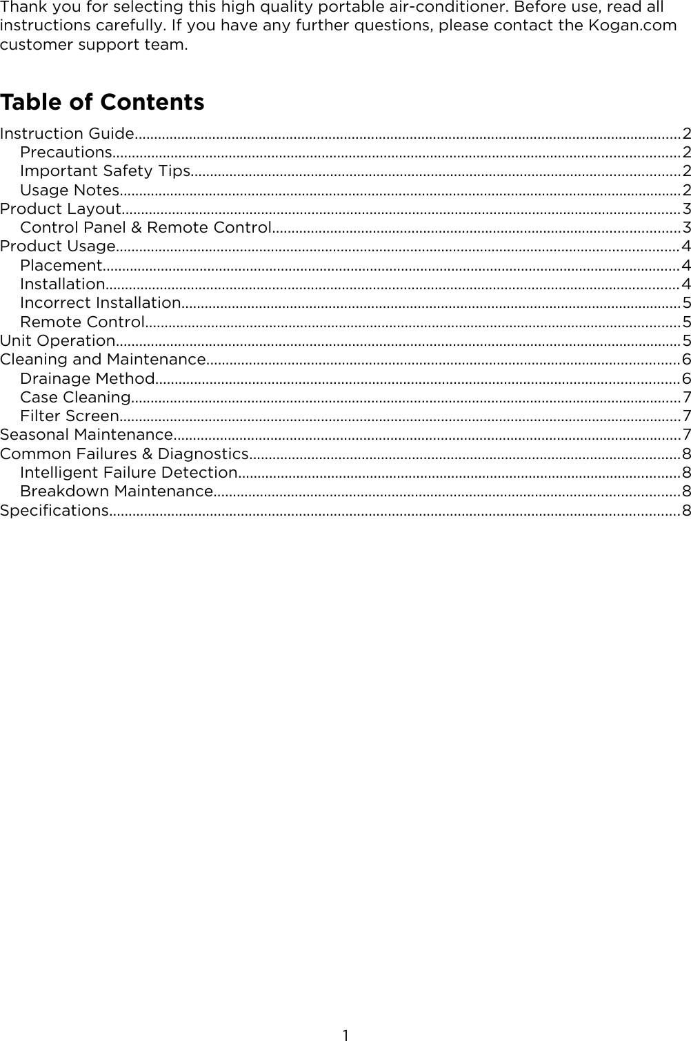 Page 2 of 9 - KAPORAIR12GA KAPORAIR14GA 12000 14000 BTU Portable Air Conditioner User Manual  KAPORAIR12GA-14GA-A