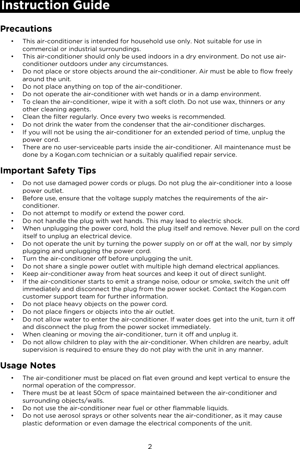 Page 3 of 9 - KAPORAIR12GA KAPORAIR14GA 12000 14000 BTU Portable Air Conditioner User Manual  KAPORAIR12GA-14GA-A