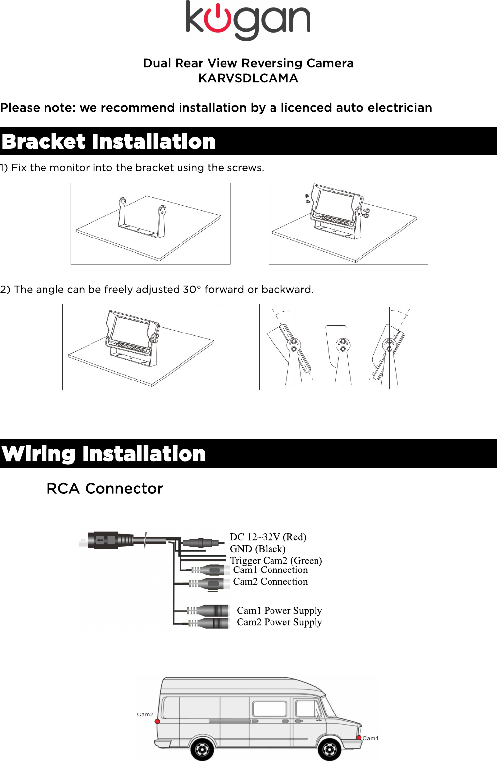 Page 1 of 3 - KARVSDLCAMA Dual Rear View Reversing Camera User Manual  KARVSDLCAMA-B