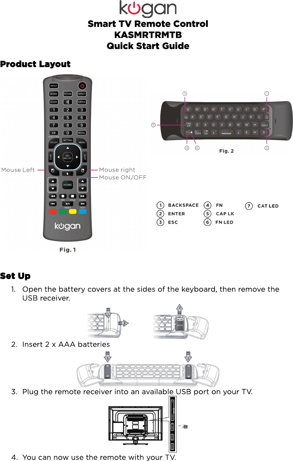 Page 1 of 2 - KASMRTRMTB - Kogan Smart TV Remote Control  KASMRTRMTB-QSG