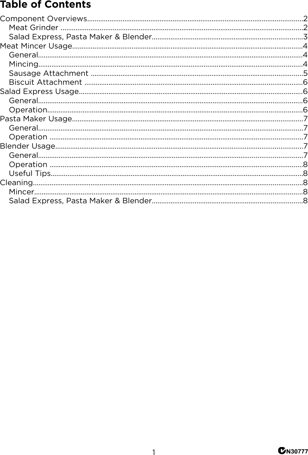 Page 2 of 9 - KASTMXASPCK 1200W Deluxe Stand Mixer Accessory Pack User Manual  KASTMXASPCK-A