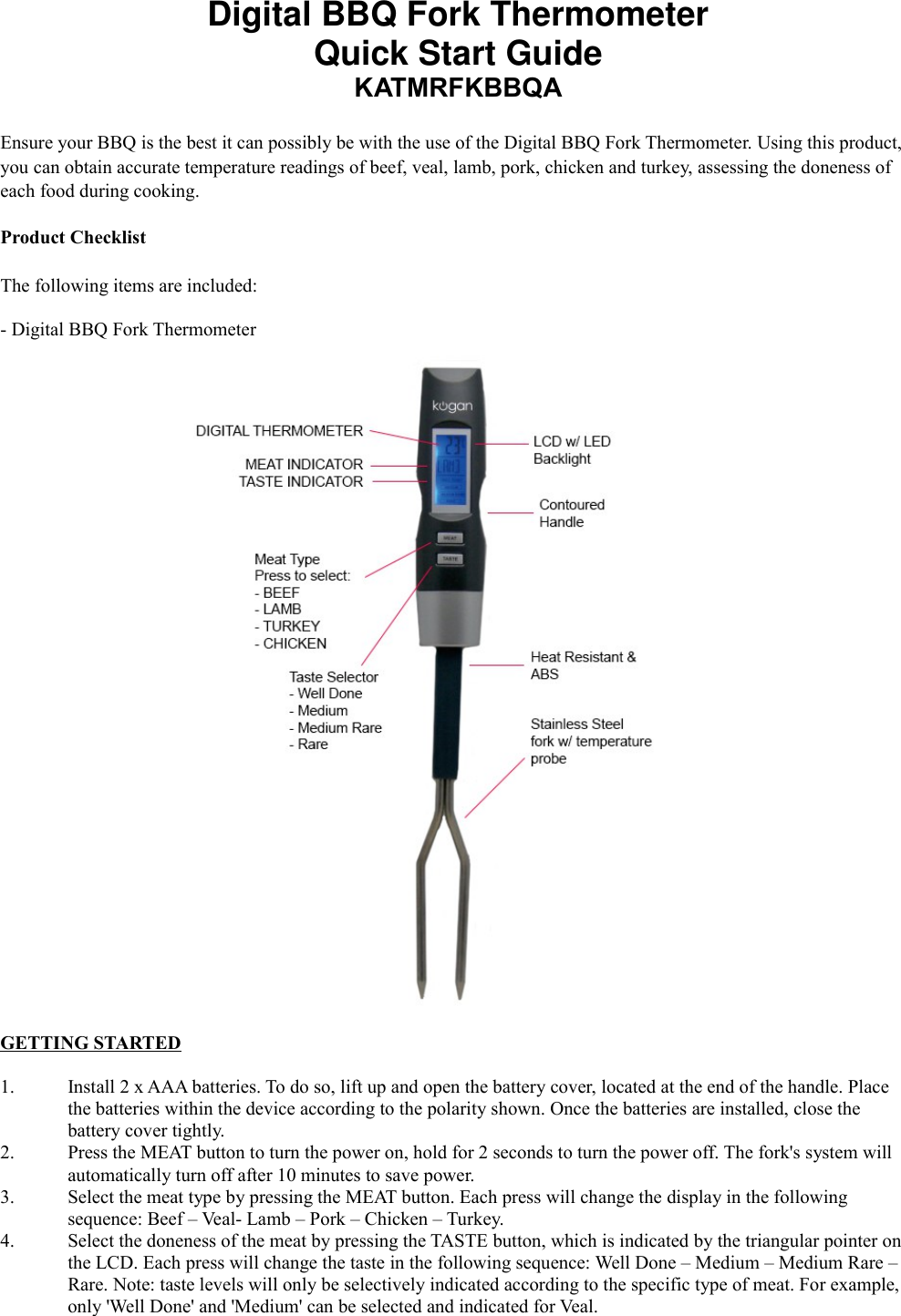 KATMRFKBBQA Digital BBQ Fork Thermometer User Manual A