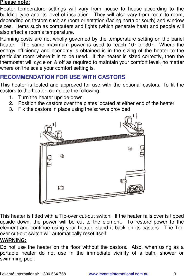 Page 3 of 8 - Levante Panel Heater Instructions Rev 1x  LPH