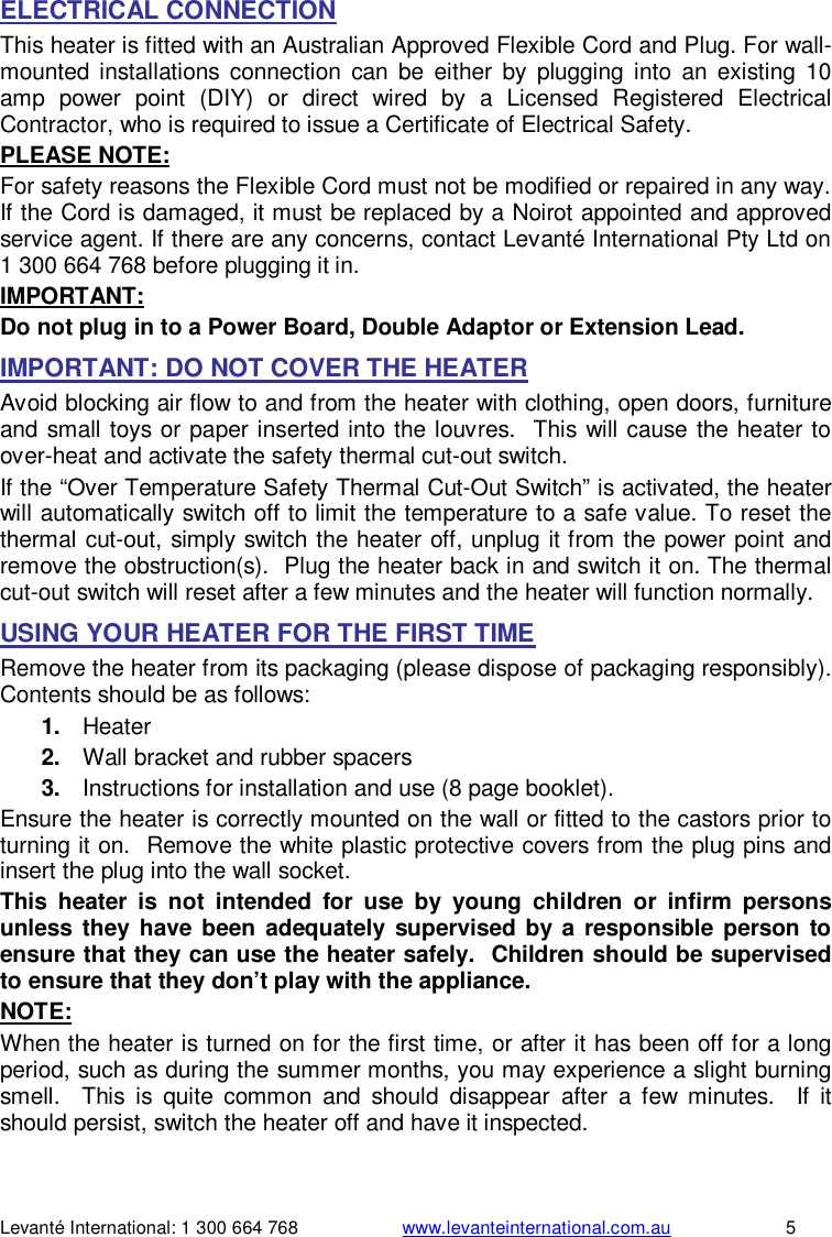 Page 5 of 8 - Levante Panel Heater Instructions Rev 1x  LPH