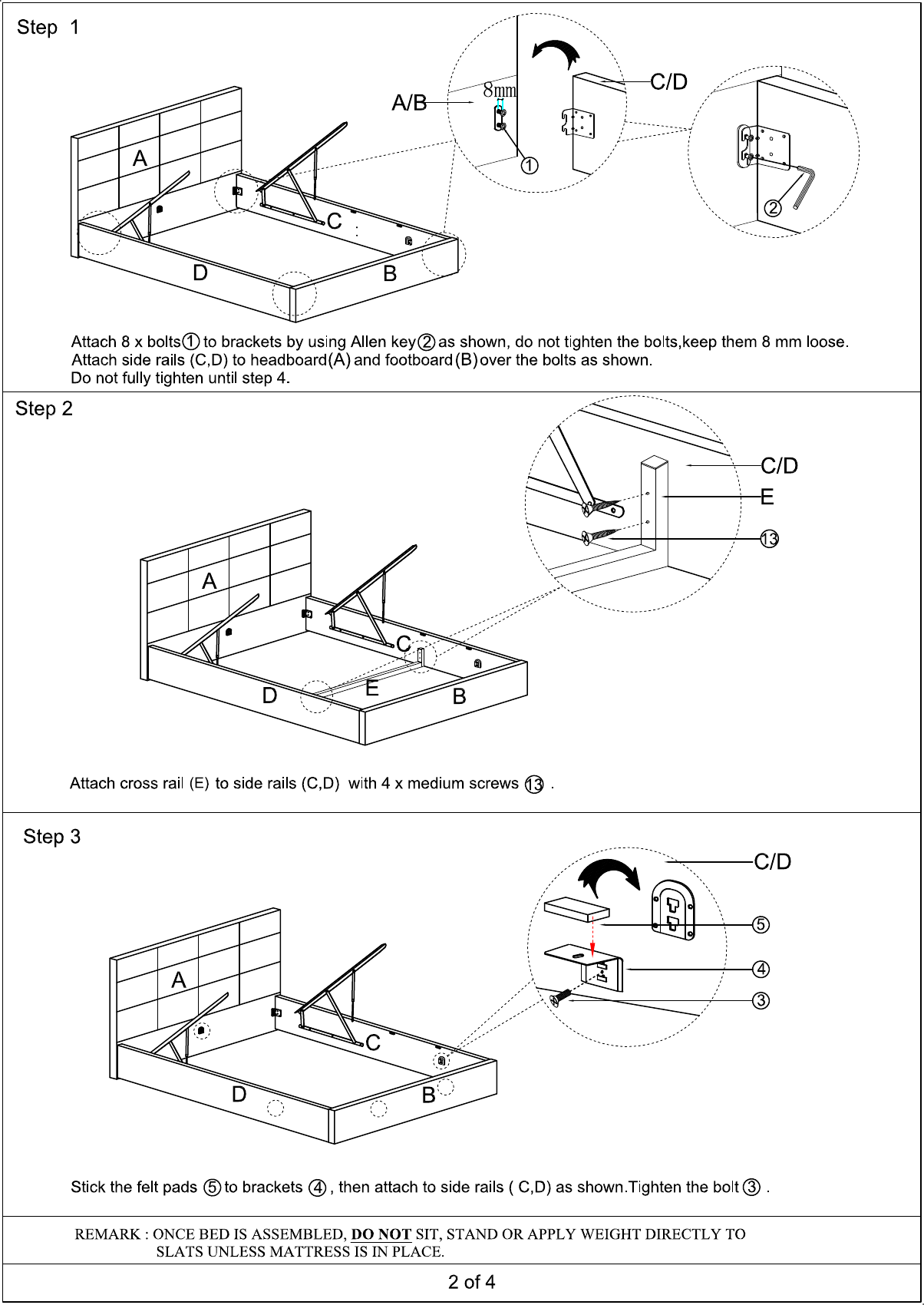 Page 2 of 4 - OVBEDGLQNWHB OVBEDGLQNBKB Ovela Gas Lift Storage Bed Frame  OVBEDGLQNWHB-A
