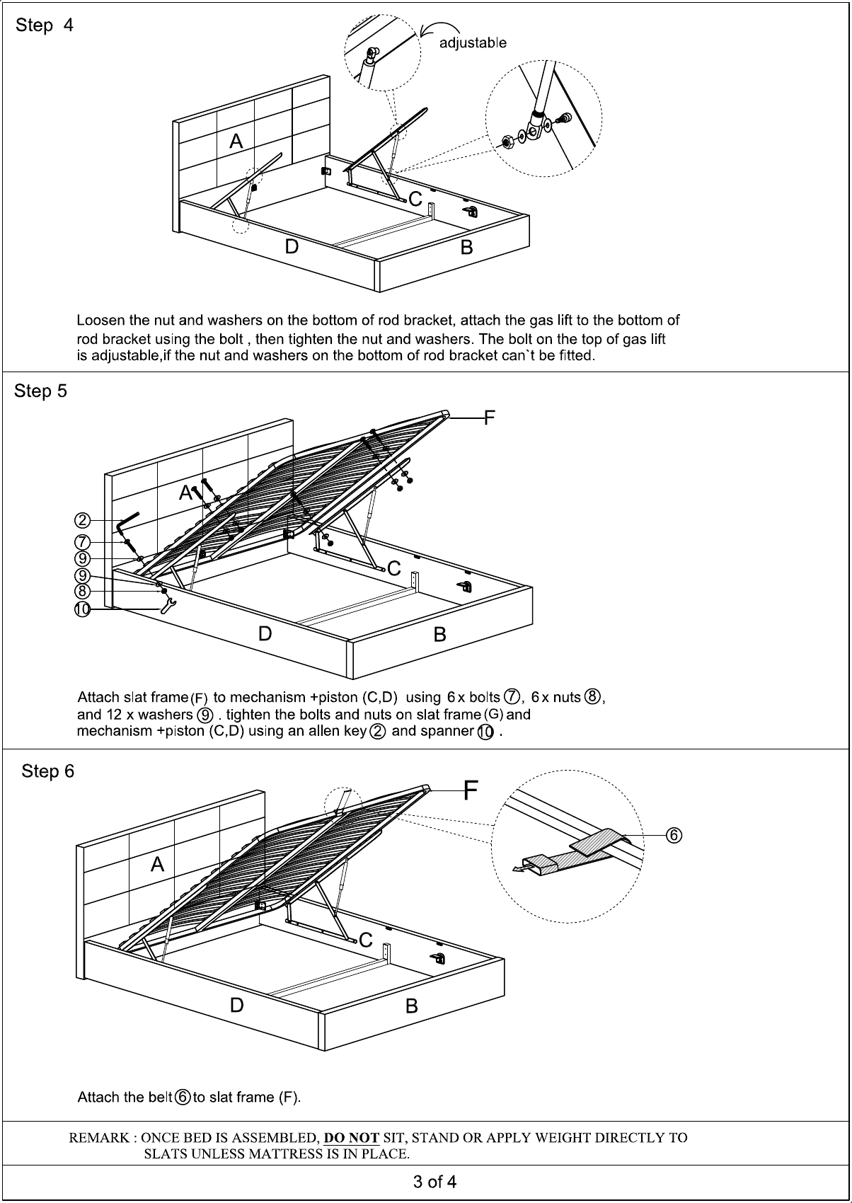 Page 3 of 4 - OVBEDGLQNWHB OVBEDGLQNBKB Ovela Gas Lift Storage Bed Frame  OVBEDGLQNWHB-A
